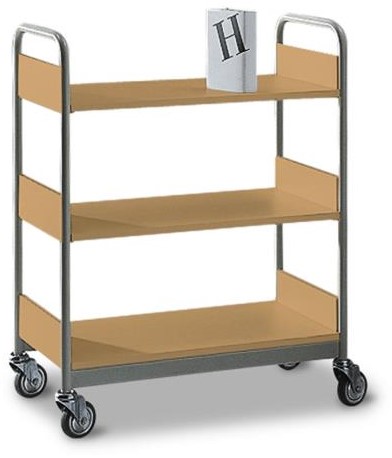 Boekenwagen Vari beukendecor, Rechthoekige buis met twee handremmen