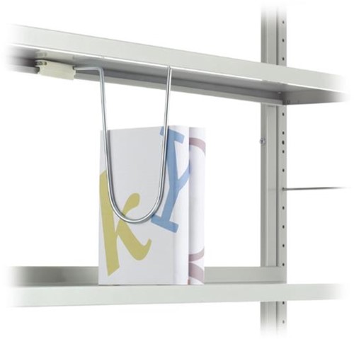 Hangende boekensteun voor metalen plank