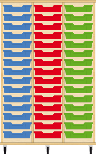 Storix Armoire hêtre 3 col. 15 tiroirs bleu-rouge-vert