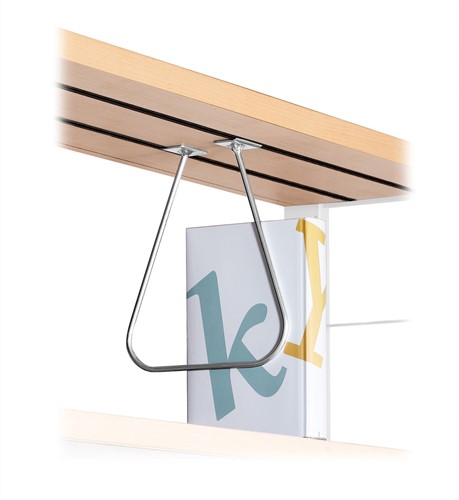 Hangende boekensteun met metalen slider, H280 mm, inschuifafstand vanaf 300 mm