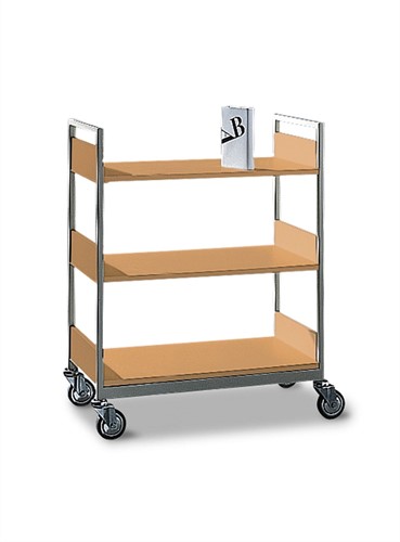 Boekenwagen Vari beukendecor, Ronde buis met twee handremmen - decor 1