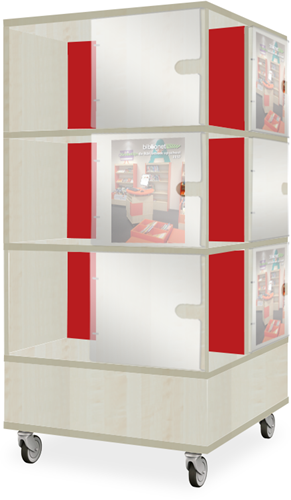 Foxis Tijdschriftentoren H1320 met gekleurede binnenpanelen B605 x D605 x H1320 mm - ahorn-rood