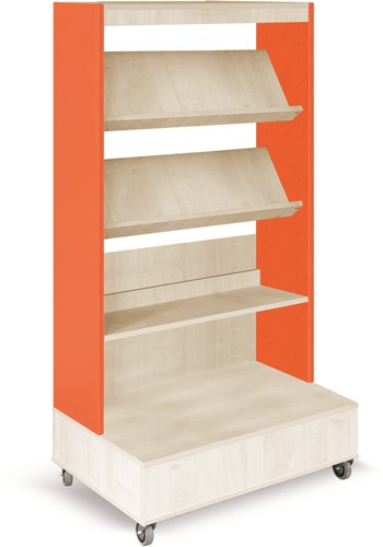 Foxis boekenkast enkelzijdig verrijdbaar B900 x D600 x H1660 mm - ahorn-oranje
