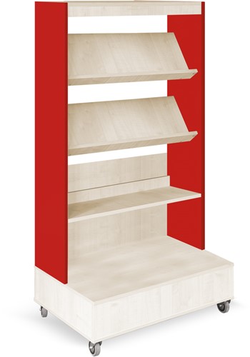 Foxis boekenkast enkelzijdig verrijdbaar B900 x D600 x H1660 mm - ahorn-rood