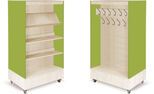 Foxis boekenkast met kapstok - B900 x D600 x H1660 mm - ahorn-avocadogroen