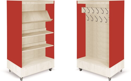 Foxis boekenkast met kapstok B900 x D600 x H1660 mm - ahorn-rood