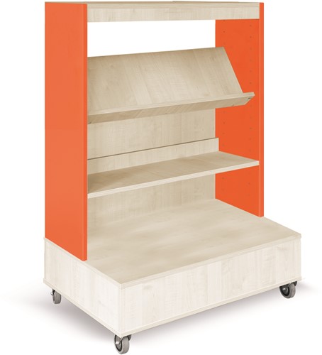 Foxis boekenkast enkelzijdig verrijdbaar B900 x D600 x H1340 mm - ahorn-oranje