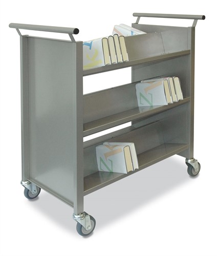 Chariot à livres B.1 panneaux métalliques, aluminium gris