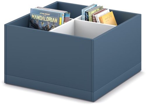 Prentenboekenbak 4/0 op plint - B680 x D680 x H400 mm - alpenblauw-wit