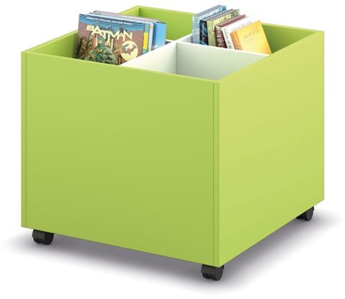 Prentenboekenbak 4/0 verrijdbaar - B680 x D680 x H600 mm - limoengroen-wit