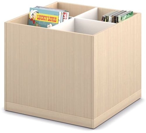 Prentenboekenbak 4/0 op plint - B680 x D680 x H600 mm - wit/ahorn