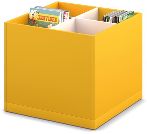 Coffret albums 4/0 sur socle - L680 x P680 x H600 mm - blanc/jaune zinc