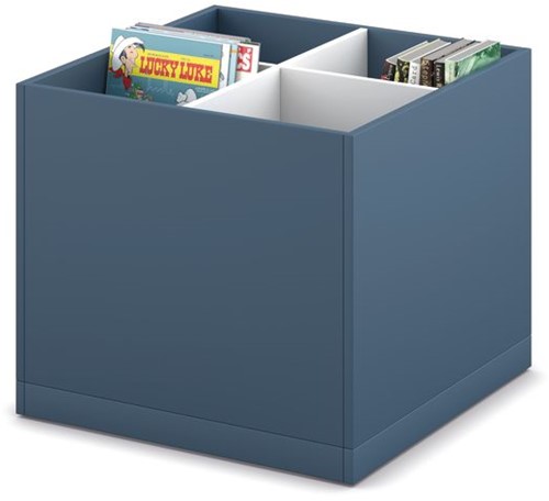 Prentenboekenbak 4/0 op plint - B680 x D680 x H600 mm - alpenblauw-wit