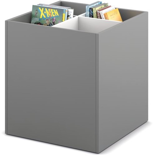 Prentenboekenbak 4/0 - B680 x D680 x H740 mm - donkergrijs-wit