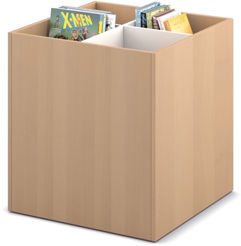 Prentenboekenbak 4/0 - B680 x D680 x H740 mm - wit/beuken