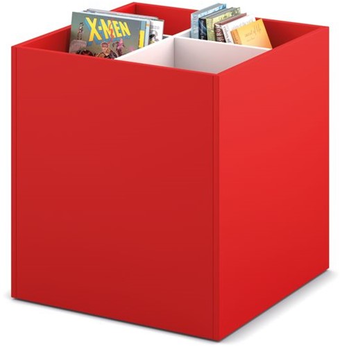Prentenboekenbak 4/0 - B680 x D680 x H740 mm - chinarood-wit