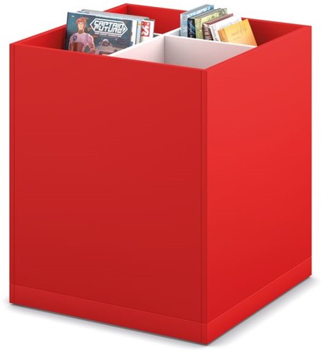 Prentenboekenbak 4/0 op plint - B680 x D680 x H800 mm - chinarood-wit