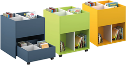 Prentenboekenbak 4/4 met lade, wel of niet verrijdbaar