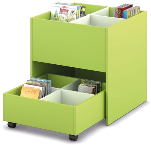 Prentenboekenbak 4/4 met lade - B680 x D680 x H740 mm - limoengroen-wit