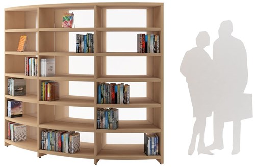 Libracurve Trio boogkast  - B884 x  D525 x H1504 mm - beuken