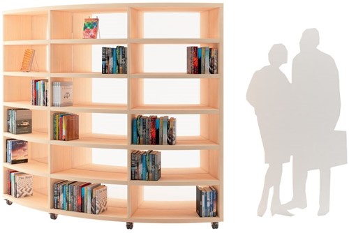 Libracurve Trio boogkast verrijdbaar - B884 x  D525 x H2048 mm - berken