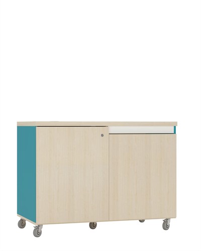 Uitleen/inleverbalie - B1200 x D600 x H900 mm - ahorn-turquoise blauw-2