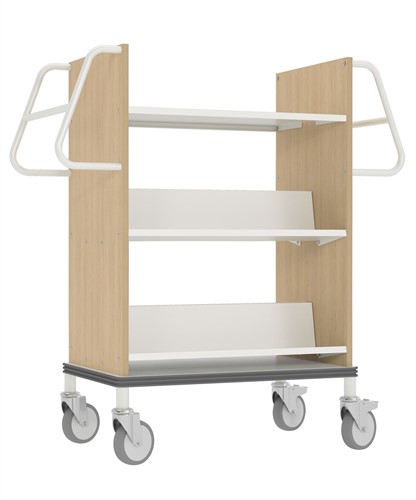 Chariot à livres Corporate, Blanc RAL9016/light oak, 1x Trieur 4x Étagère