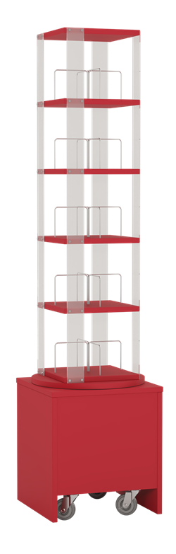 Media carrousel 1x - 5 niveaus + hoge verrijdbare basis - wit