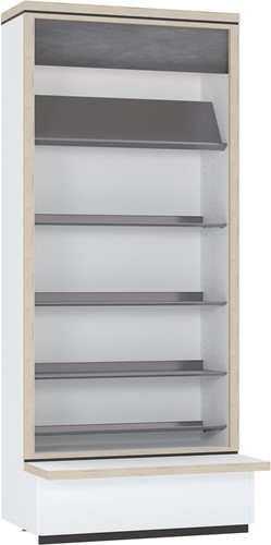 Flexus wandboekenkast met presentatieschap en houten legborden - aanbouwsectie hoog