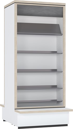 Flexus dubbelzijdige boekenkast met presentatieschap en metalen legborden - aanbouwsectie hoog