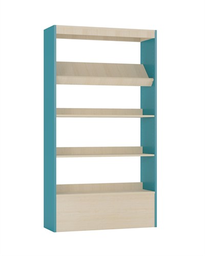 Bibliothèque murale Foxis B900 x P300 x H1660 mm - érable-bleu turquoise