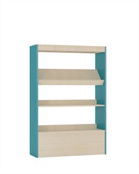 Bibliothèque murale Foxis B900 x P300 x H1340 mm - érable-bleu turquoise