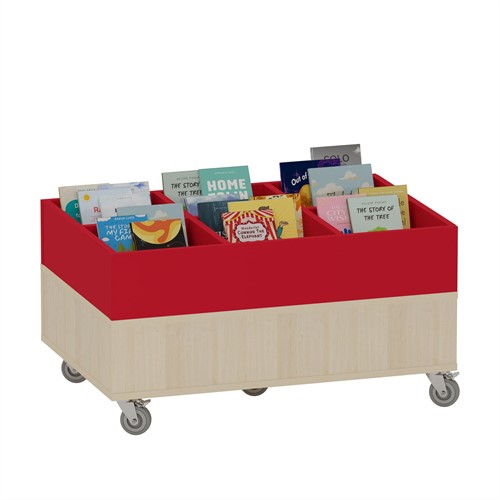 Foxis prentenboekenbak - 6 vakken - B900 x D600 x H464 mm - ahorn-rood