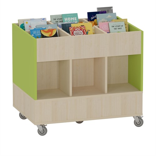 Foxis prentenboekenbak - 6 vakken - B900 x D600 x H780 mm - ahorn-avocadogroen