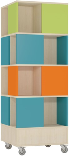 Foxis 22 kubuskast 4 niveaus - B605 x D605 x H1660 mm - ahorn-avocadogroen-turqouise-oranje-turqouise