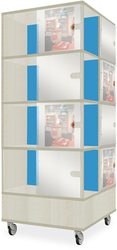 Foxis Tijdschriftentoren met gekleurde binnenpanelen B605 x D605 x H1660 mm - ahorn-oceaanblauw