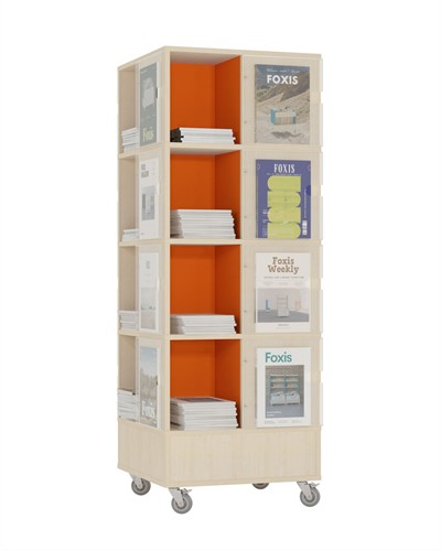 Foxis Tijdschriftentoren met gekleurde binnenpanelen - B605 x D605 x H1660 mm - ahorn-oranje