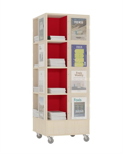 Foxis Tijdschriftentoren met gekleurde binnenpanelen - B605 x D605 x H1660 mm - ahorn-rood