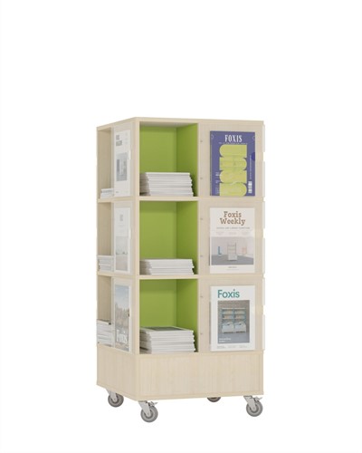 Foxis Tijdschriftentoren medium met gekleurde binnenpanelen - B605 x D605 x H1320 mm - ahorn-avocadogroen