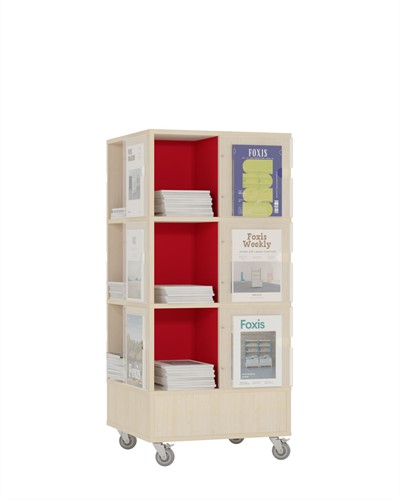 Foxis Tijdschriftentoren laag met gekleurde binnenpanelen - B605 x D605 x H1320 mm - ahorn-rood