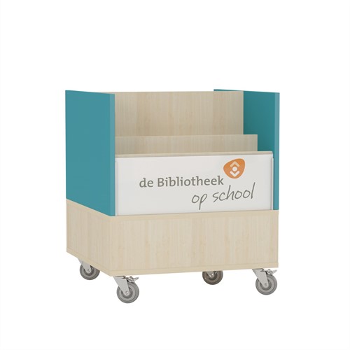 Étagère de navigation étroite double face Foxis B600 x P600 x H700 mm - érable-bleu turquoise