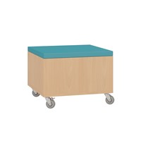 Foxis smalle opbergpoef - B600 x D600 x H440 mm - beuken-turqouise blauw