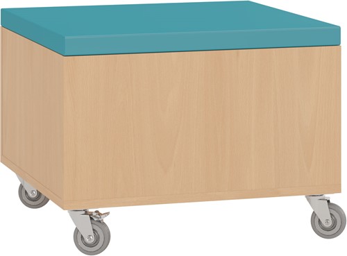 Foxis smalle opbergpoef - B600 x D600 x H440 mm - beuken-turqouise blauw