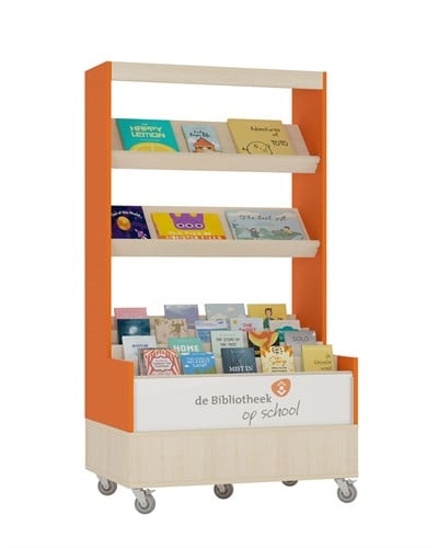 Foxis browser boekenkast enkelzijdig - B900 x D600 x H1660 mm - ahorn-oranje