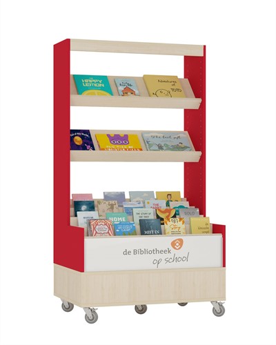Foxis browser boekenkast enkelzijdig - B900 x D600 x H1660 mm - ahorn-rood