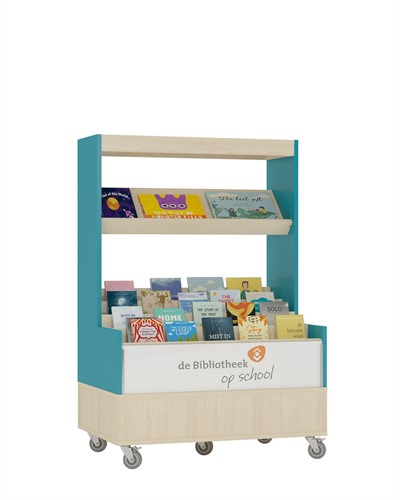 Bibliothèque simple-face Foxis Browser B900 x P600 x H1340 mm - Érable-bleu turquoise