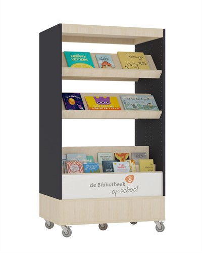 Foxis browser boekenkast dubbelzijdig - B900 x D600 x H1660 mm - ahorn-antracietgrijs