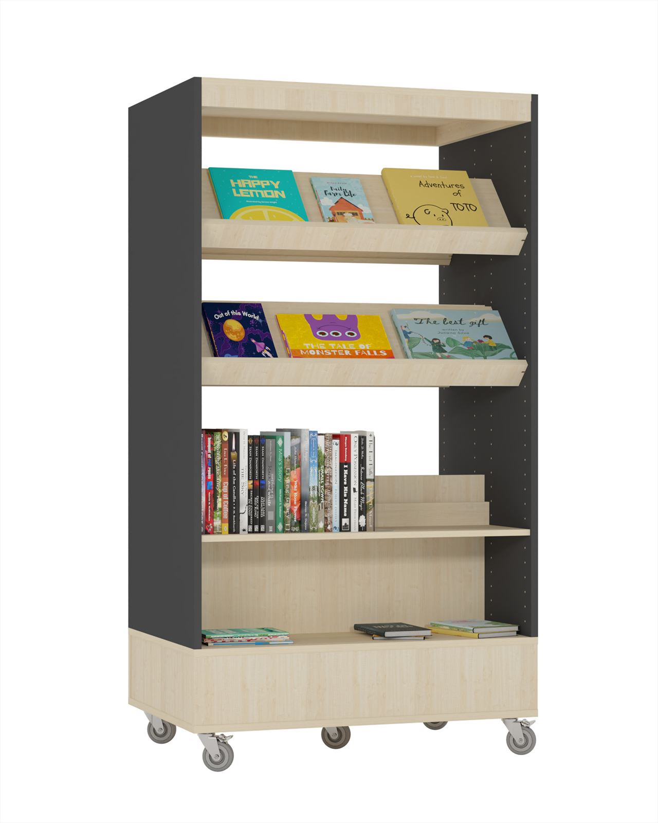Foxis boekenkast dubbelzijdig - B900 x D600 x H1660 mm - ahorn-antracietgrijs-2