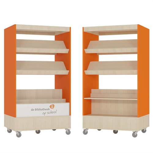 Foxis browser boekenkast hybride dubbelzijdig - B900 x D600 x H1660 mm - ahorn-oranje