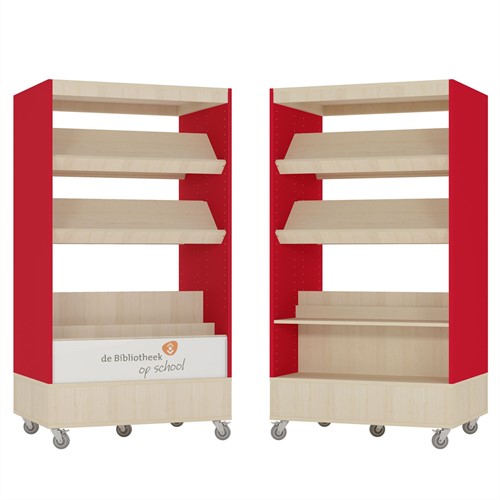 Foxis bibliothèque navigateur hybride double face L900 x P600 x H1660 mm - érable-rouge